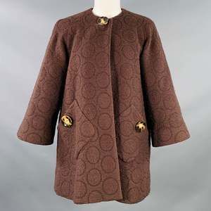LIZ LOGIE Brown Wool Blend Embroidered Circles Raglan Jacket